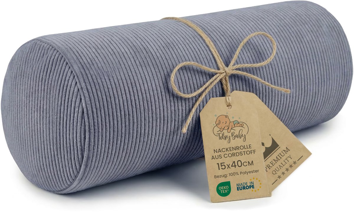 Nekrol met hoes Yoga Bolster Kniekussen Positioneringsrol 40x16 cm - Nekkkussen Kussenrol Yogabolster Kniekussen Sierkussen en klein kussen lange rol Oeko-Tex jeanskleur Corduroy