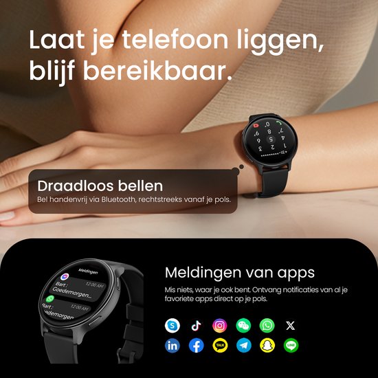 Maoo Ventura 2 - GPS Smartwatch Dames - AMOLED - Siliconen, Leren en Sportbandje - Stappenteller - Hartslagmeter - Slaapmonitor - Belfunctie - AOD - Multisport - Geschikt voor Android en iOS - Zwart