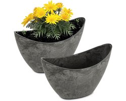 Ovale plantenbakken - Decoratieve schalen - Planten decoreren - Vintage gemarmerde look - Set van 2 - Zwart