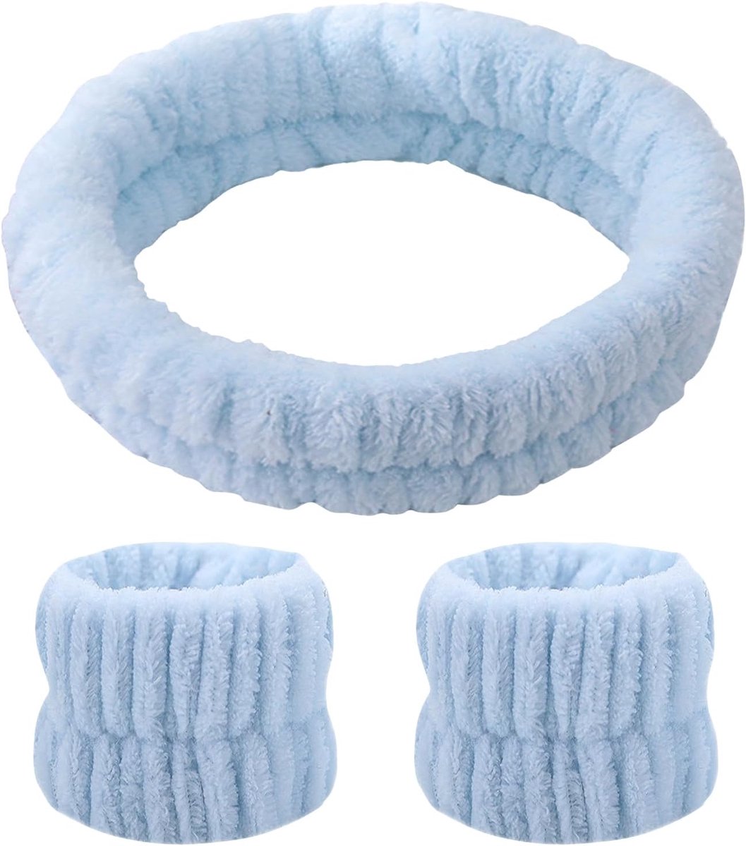 Gezichtwasbanden set - zacht en elastisch - sky blue - ideaal voor skincare en yoga - ShopVlot