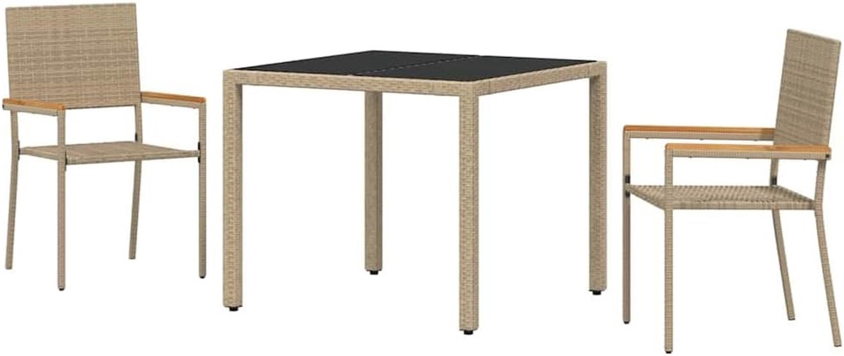 Zitgroep Tuinmeubelen Set - Eetgroep Balkonmeubels - Buiten Eten - Polyrotan Weerbestendig - 3 Delig - Beige
