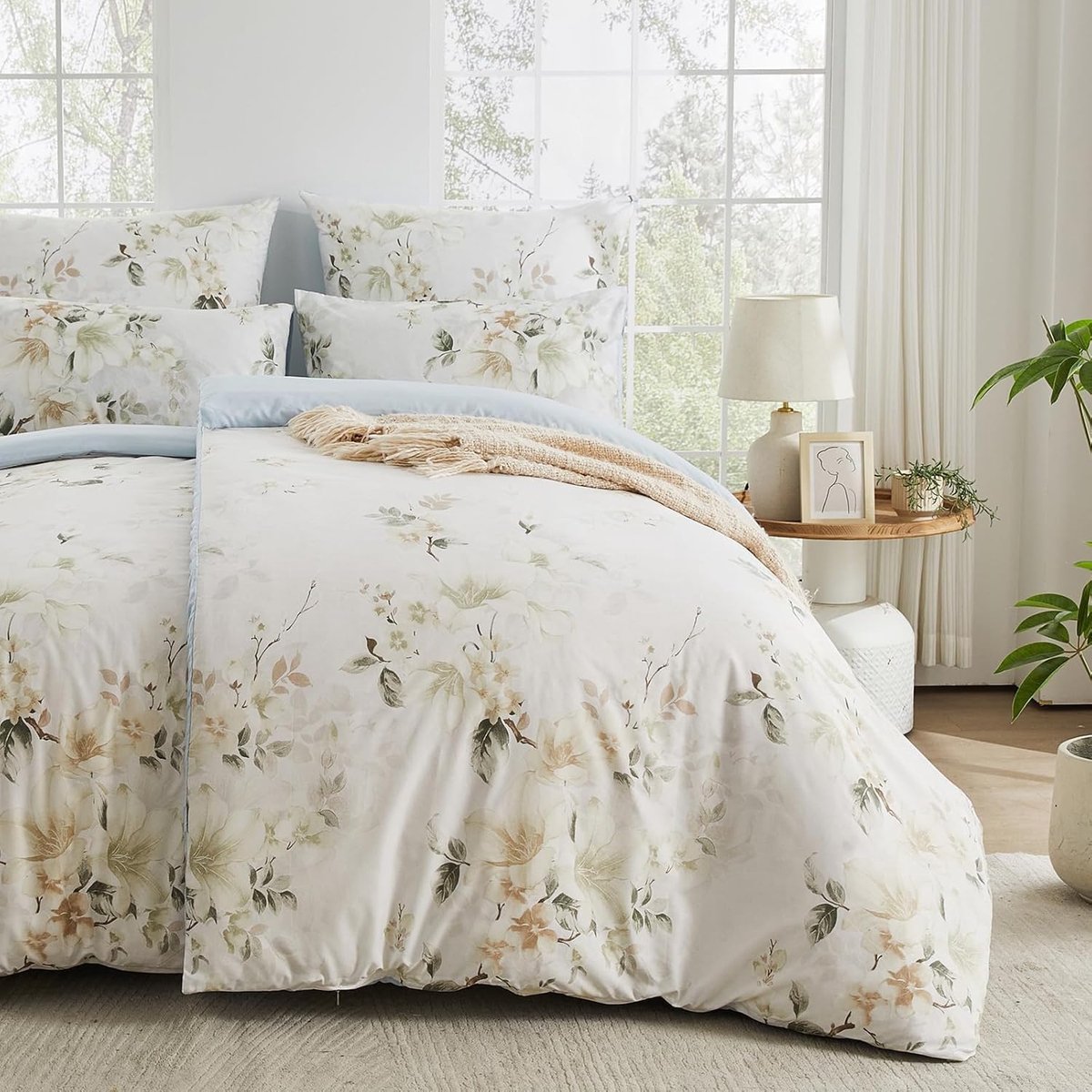 Beddengoed 155 x 220 cm - bloemen - strijkvrij - ritssluiting, comfortabel slapen - ShopVlot