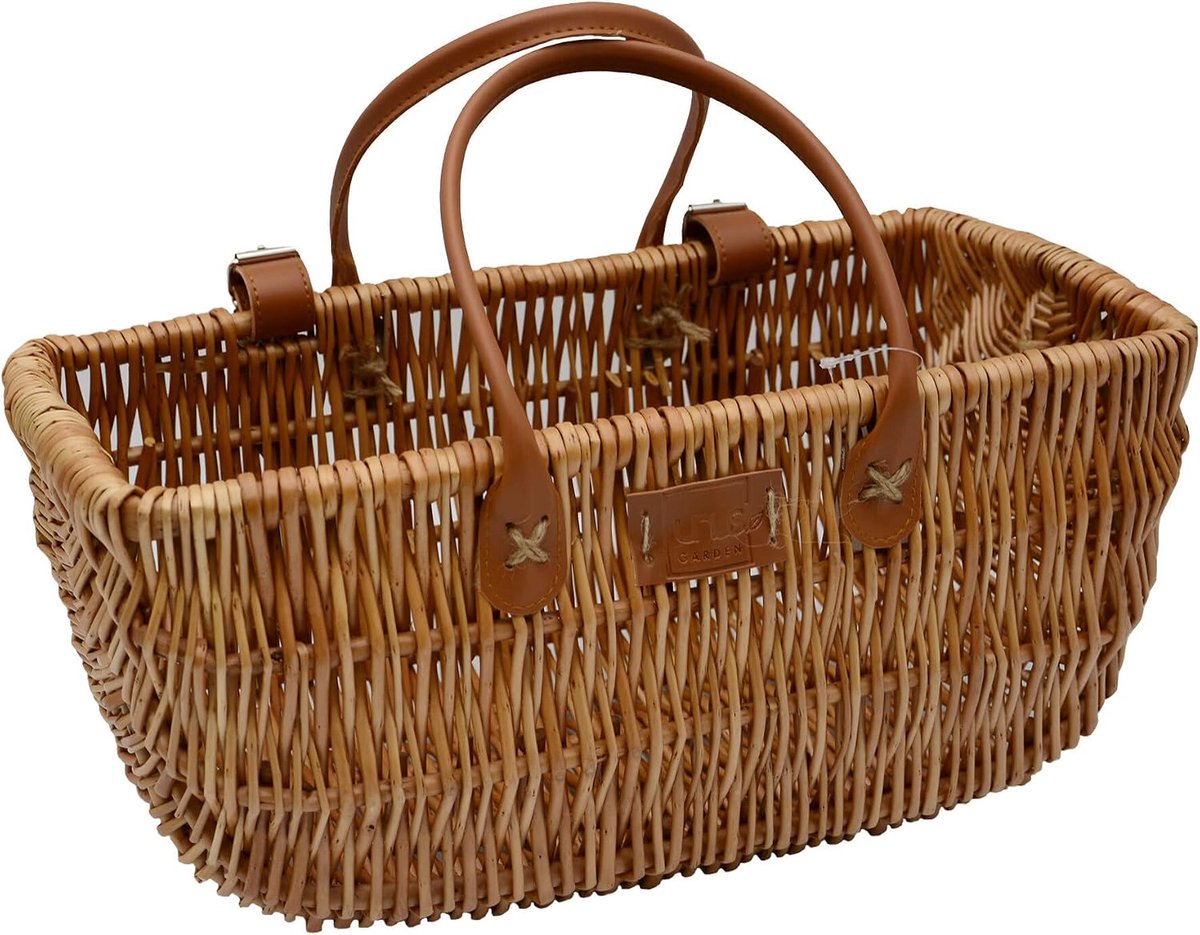 Fietmand Wicker - Natuurlijk Wilg - Met Leren Bevestigingsbanden - Ideaal voor Boodschappen - ShopVlot