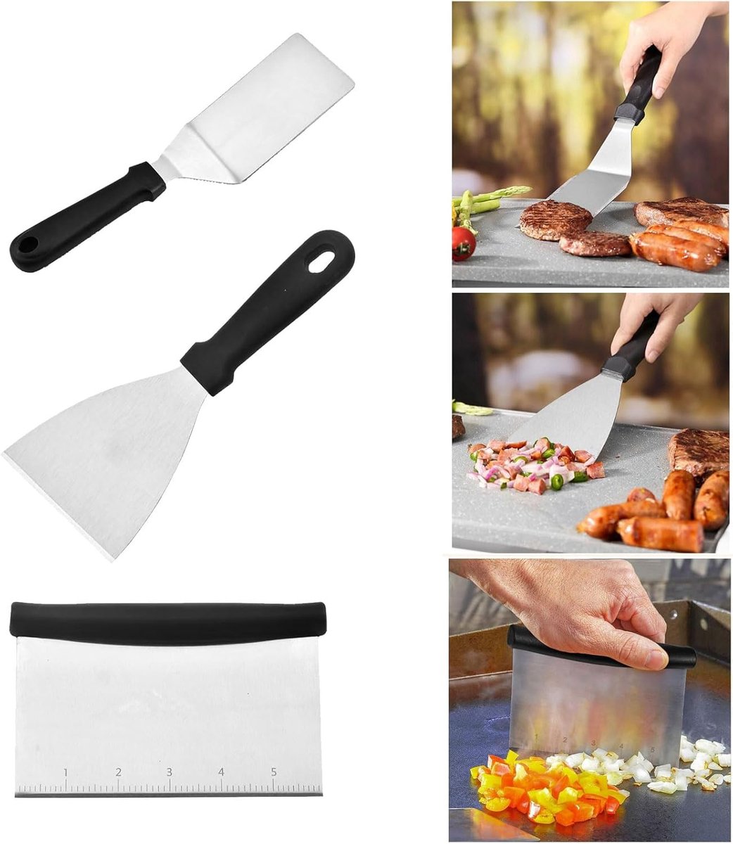 Grillspatel set 3 stuks - roestvrij staal - stevige handgreep - ideaal voor burgers - ShopVlot
