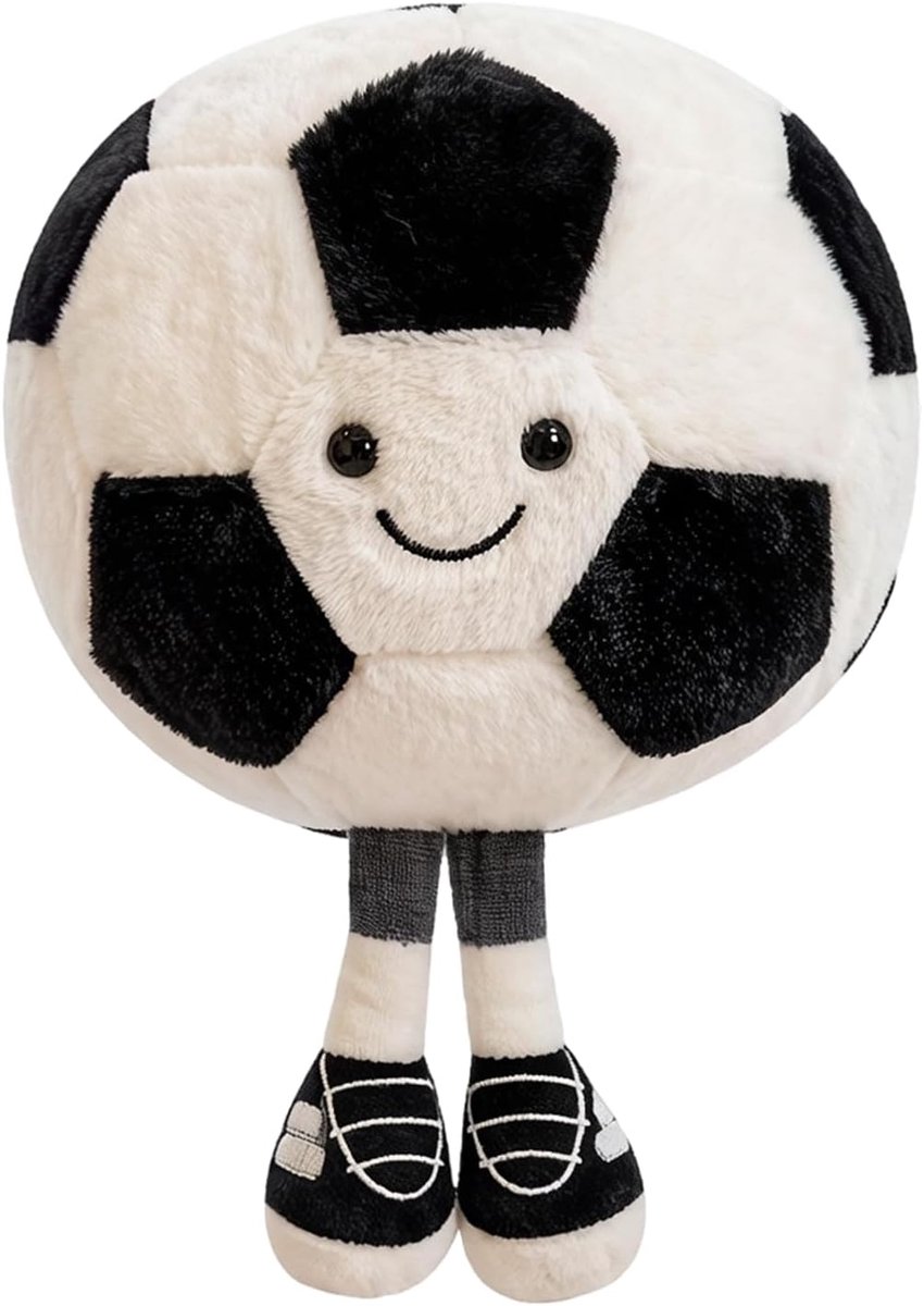 Pluche Kussen Voetbalvorm 25 cm - Zacht Stof - Met Glimlach en Ledematen - Perfecte Decoratie voor Voetbalfans - ShopVlot