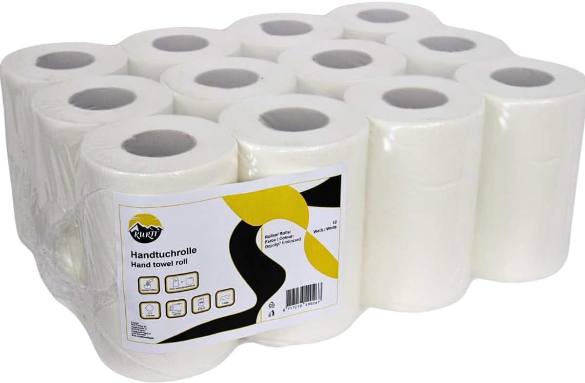 Keukenrol mini 12 rollen - 1-laags - hoogwit - ideaal voor schoonmaken - ShopVlot