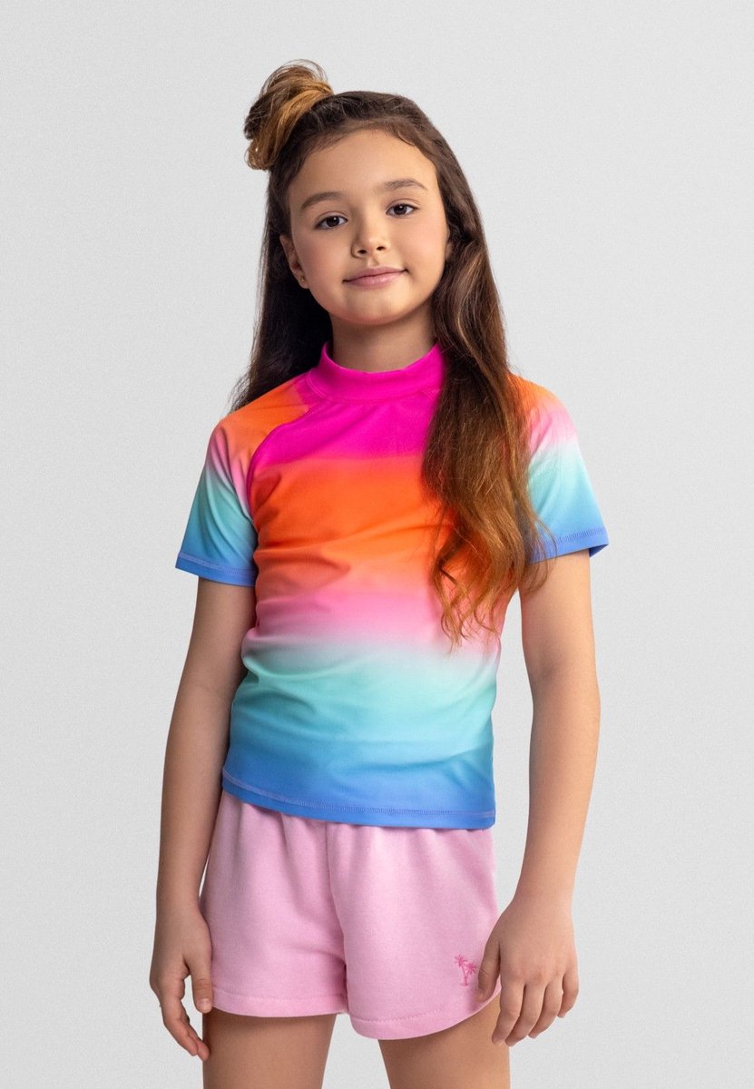 Minoti UV shirt meisjes 2-pack regenboog en roze - korte mouw