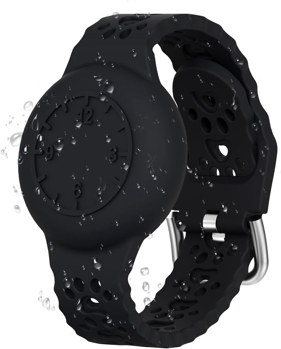 Compatibel met AirTag Polsband voor Kinderen, Air Tag Armband Houder, Verstelbare iTag GPS Horlogeband Zachte Siliconen Waterdichte Air Tag Case Beschermhoes voor Kinderen (Zwart)