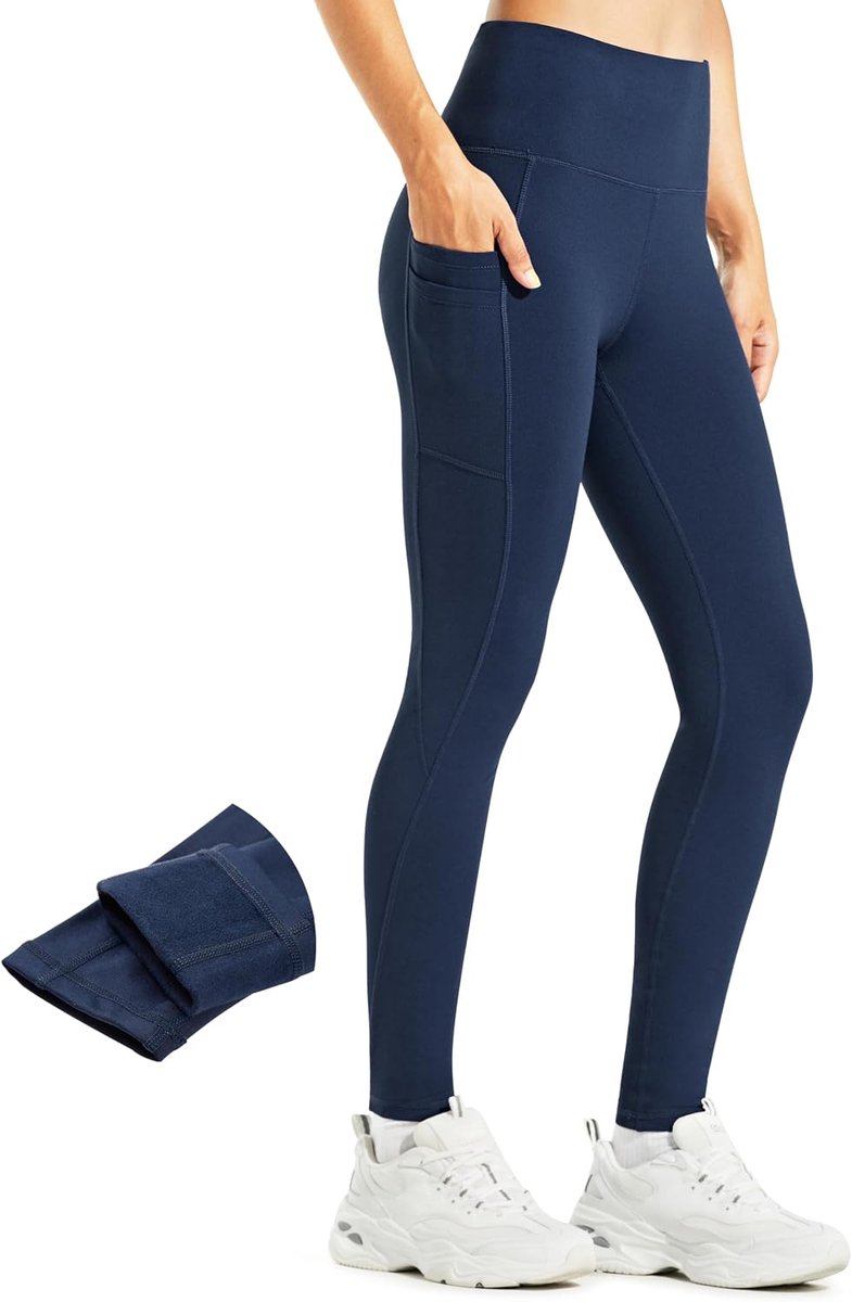 Leggings Dames Winter Warm Leggings Thermische Lange Sportbroek Waterafstotend met Zakken Sportlegging Thermisch broek
