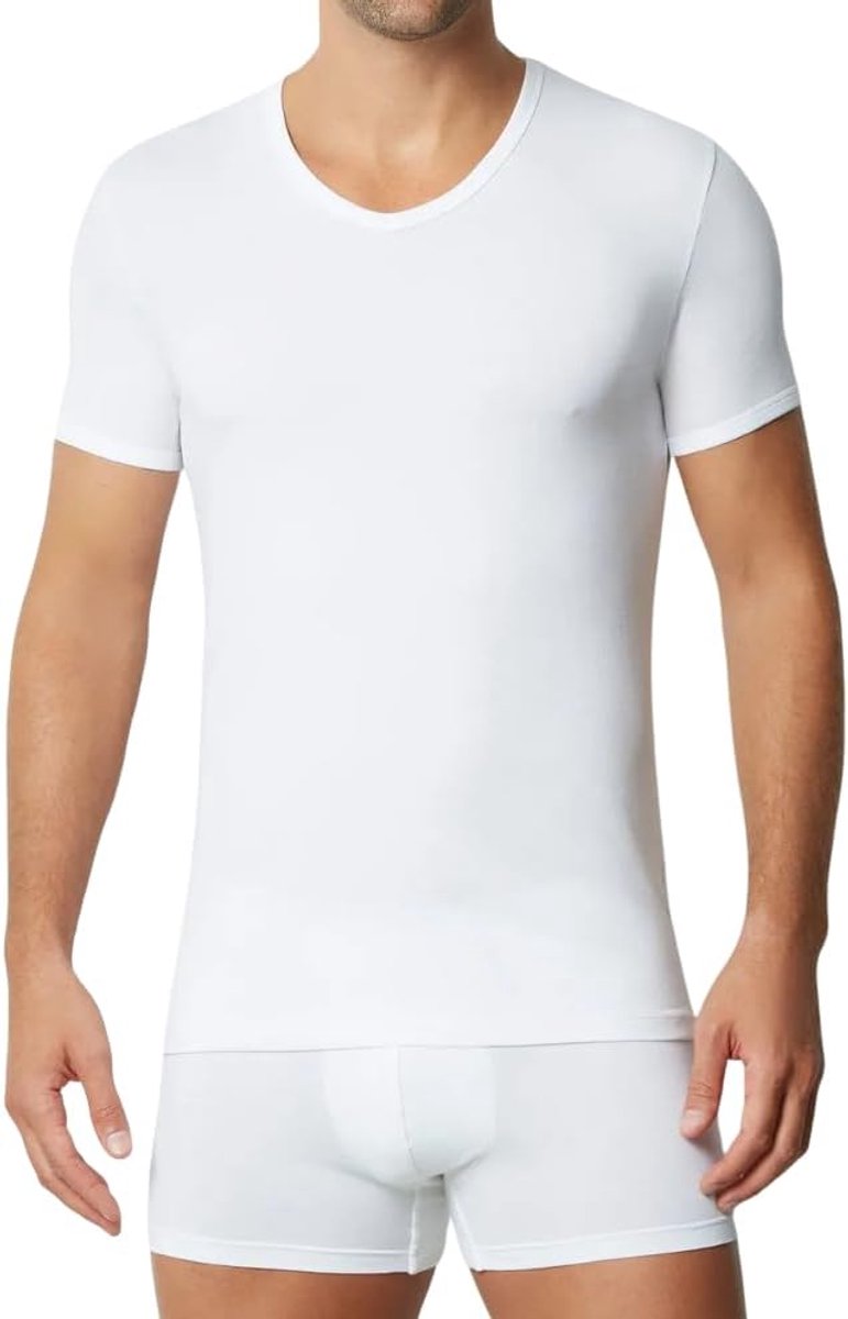 Thermische shirt korte mouw 1 of 3 warme katoenen onderhemden 100% interlock. Ronde hals of puntige kraag. Wit of zwart