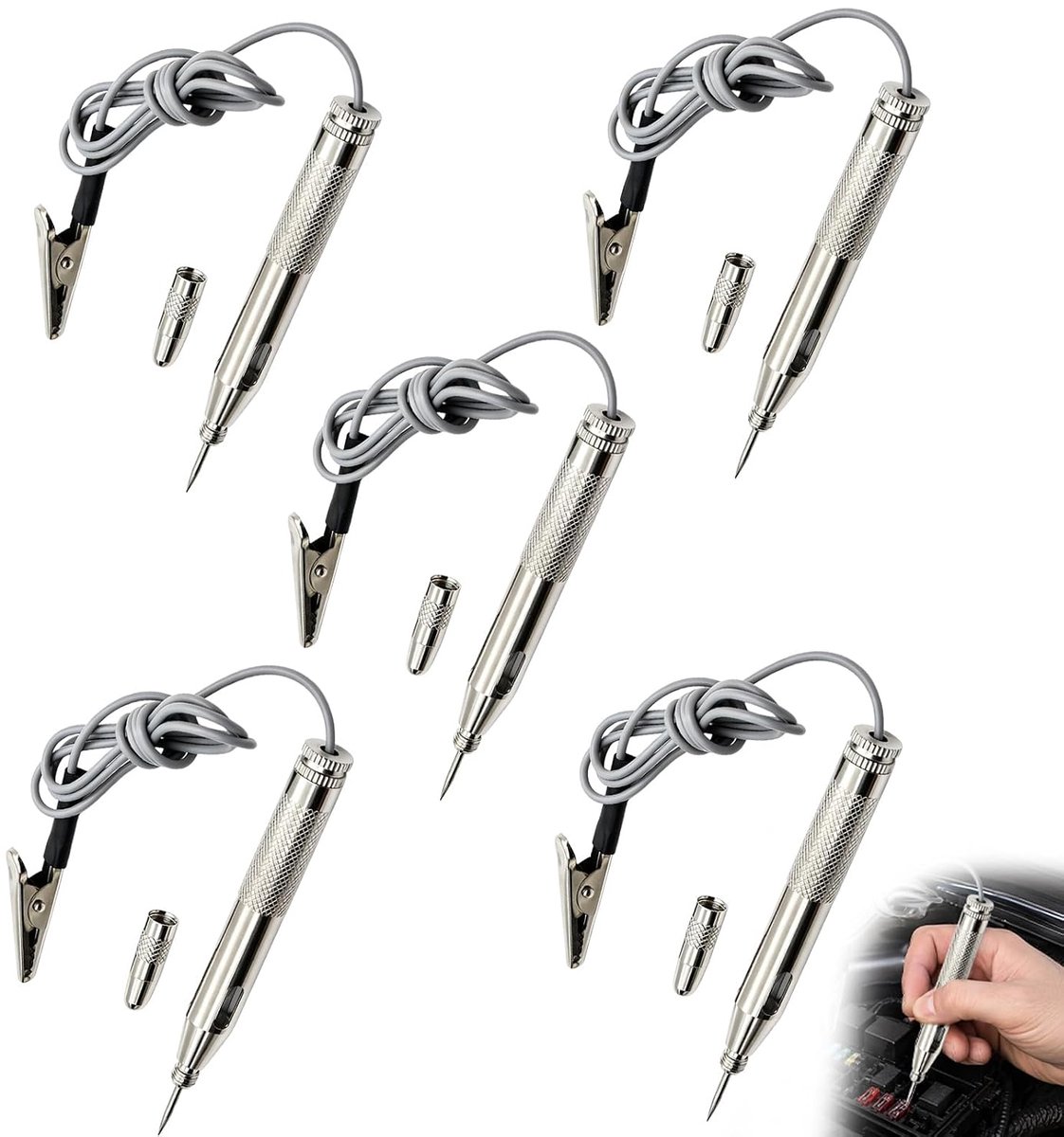 5 stuks auto spanningstester auto, testlamp auto 12V, spanningstester met krokodillenklem, testlamp auto voor motorfiets, boot, aanhanger, elektrische test