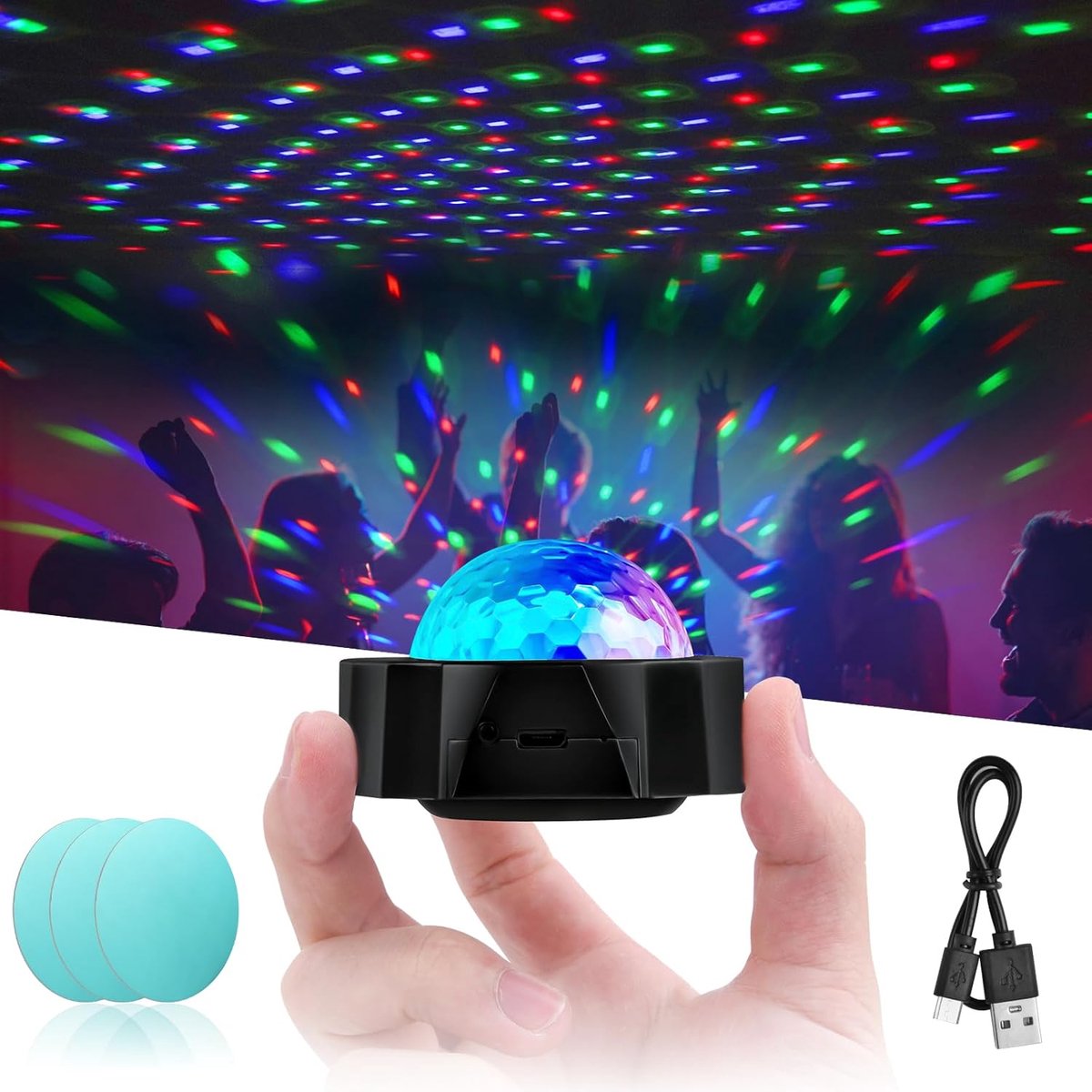 1 stuk LED-discolicht, 3 RGB-kleuren, muzieksynchronisatie, disco-effect ballicht, LED-magische ballicht, USB oplaadbaar stroboscoop-discolicht, geschikt voor thuis, auto, bar, feest