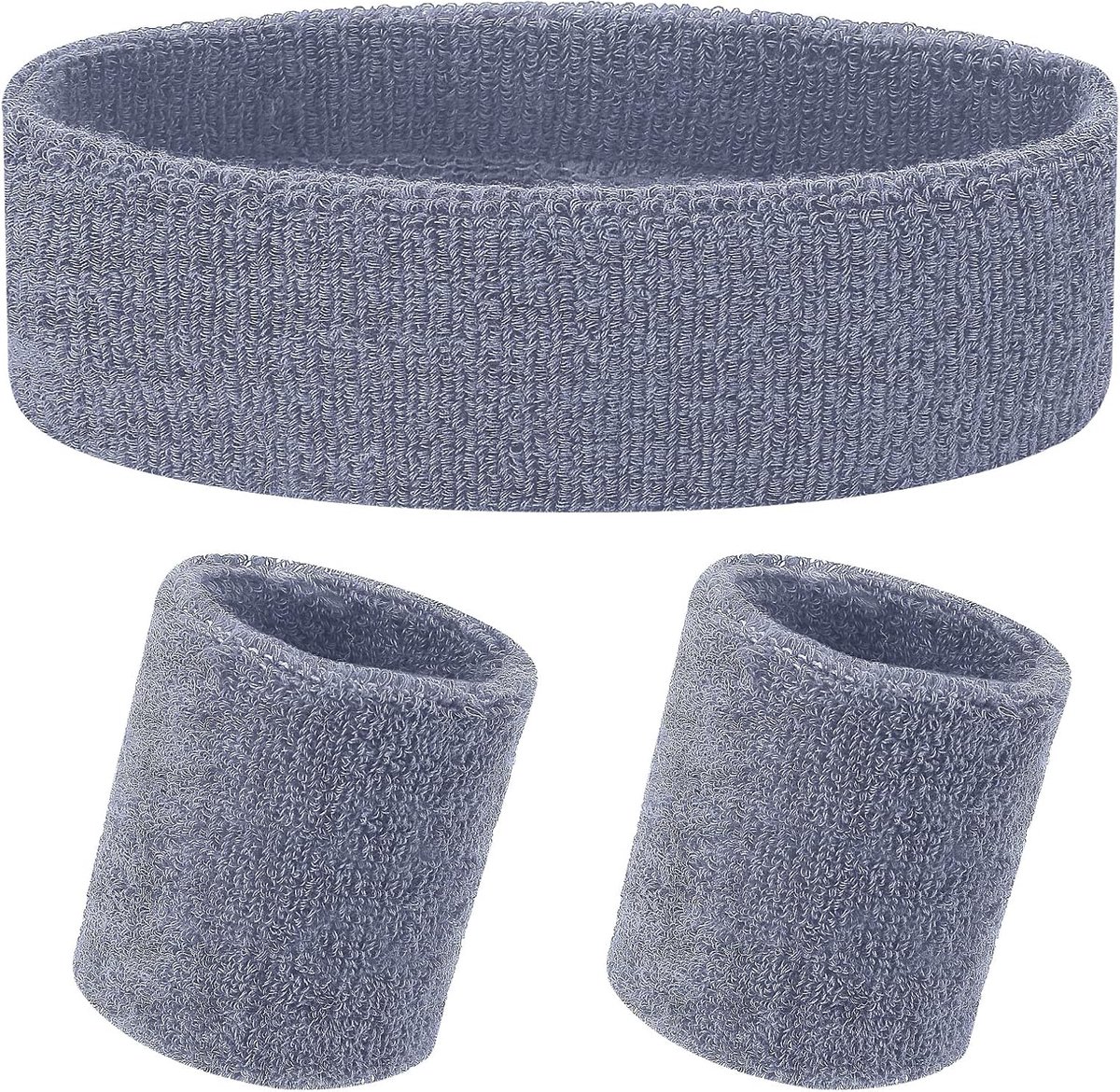 3 stuks zweetbandenset, sporthoofdband en polsbandjes, set van 1 hoofdband en 2 polsbandjes, voor atletische mannen en vrouwen, zwart en neongroen, één maat (grijs)