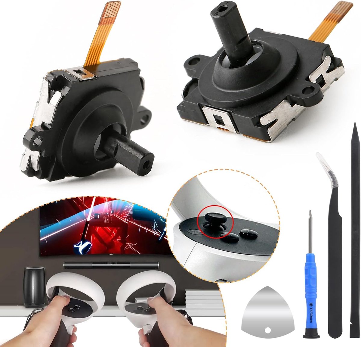 2 Stuks Analoge 3D-joystick voor Oculus Quest 2 vervanging van de Joystick voor Quest 2 Controller Repair Parts Stabiele Prestaties (Links/Rechts)