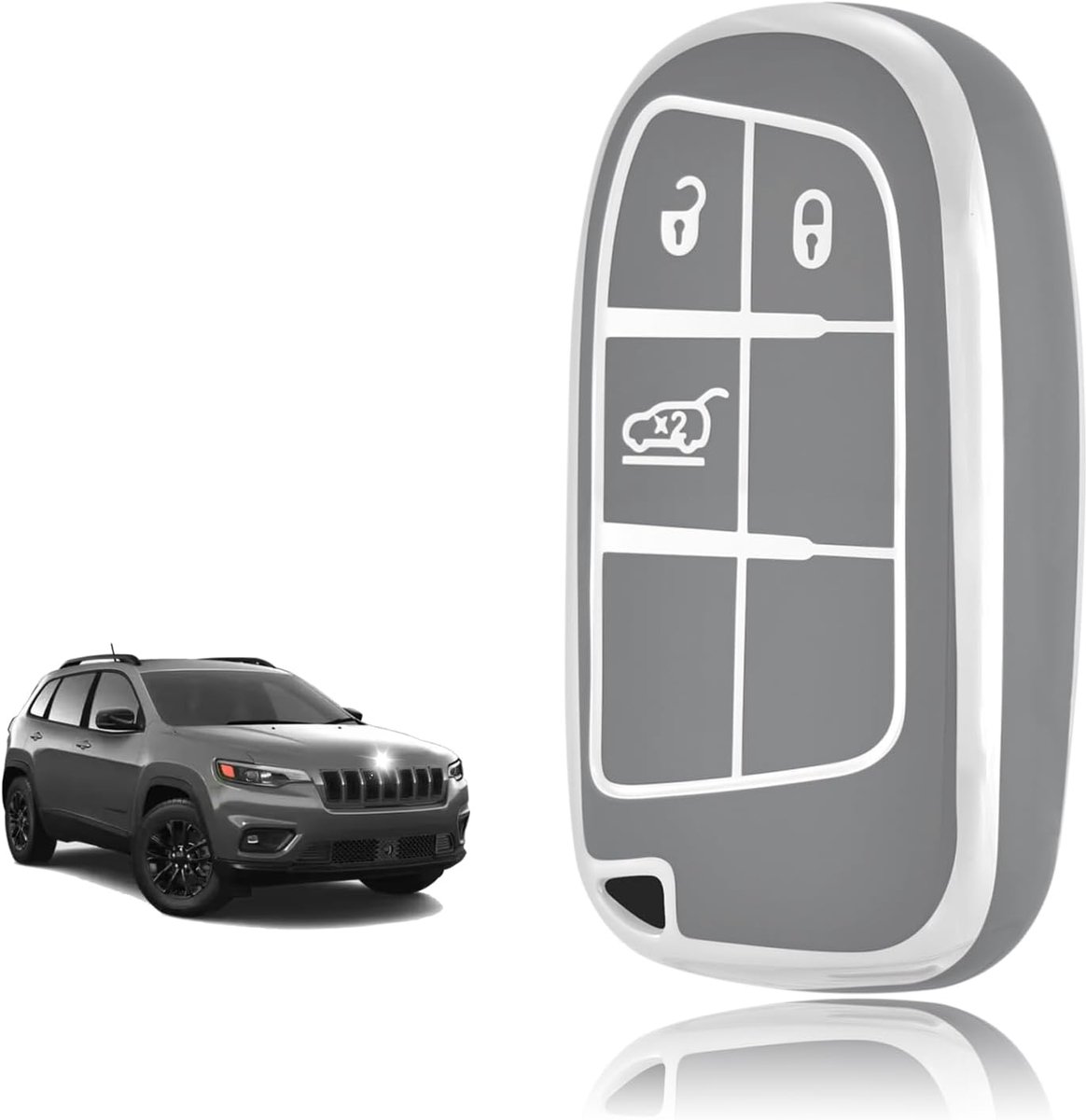 Sleutelhoes TPU, Autosleutelhoes Geschikt voor Jeep Cherokee Renegade Compass Wrangler Dodge Challenger Charger Ram 1500 Chrysler 300C Fiat, Sleutel Cover Sleutelbehuizing - Smart Key