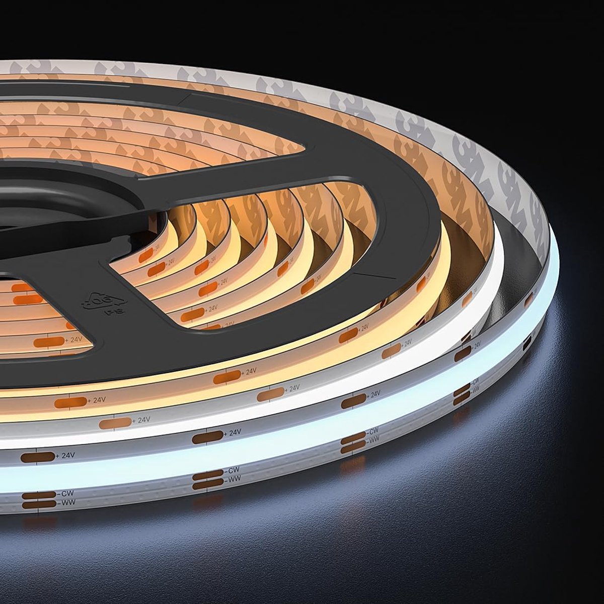 COB CCT Instelbaar LED Strip Warm Wit-Koud Wit (3000K-6000K) 5M DC24V | 640LEDs/m CRI90+ Tunable Dimbaar Flexibele Hoge Dichtheid LED Strip voor DIY Decoratie (Niet Control stroomvoorzieni)