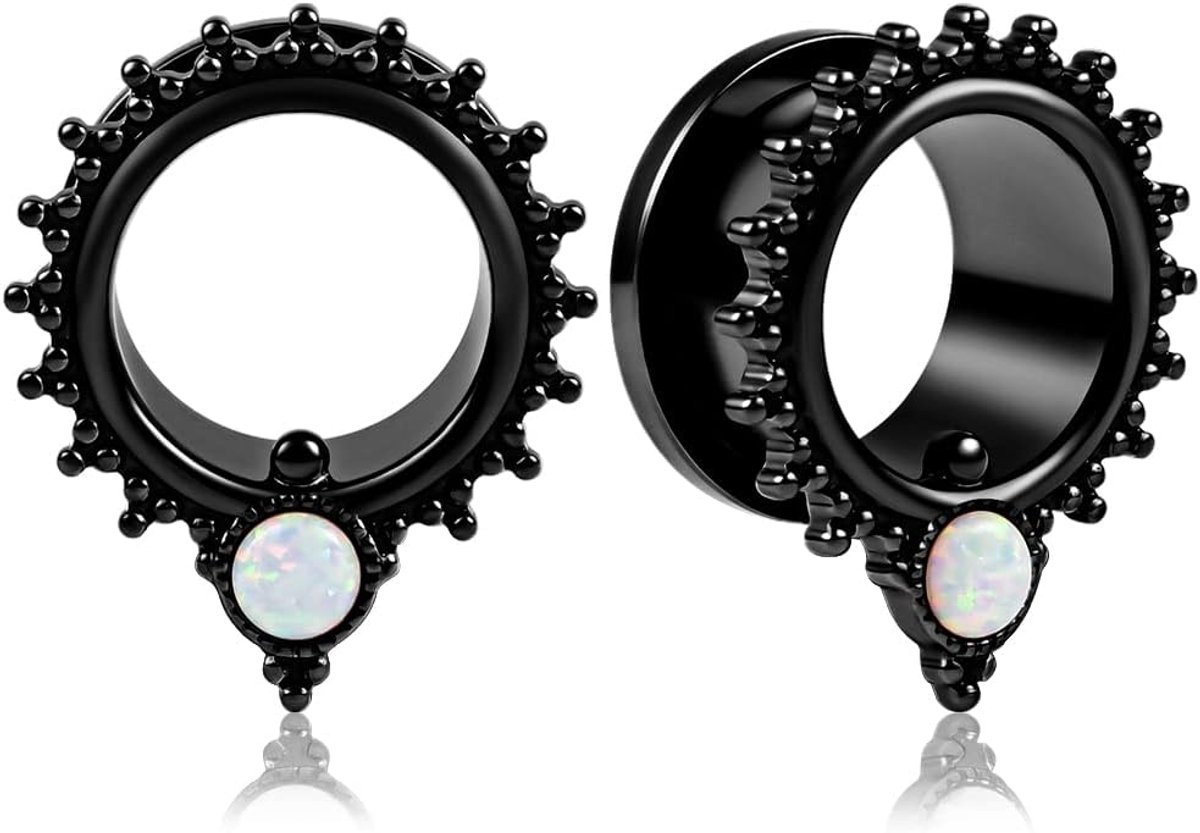Oortunnel, 1 paar double flared flesh plugs opaal roestvrij staal voor mannen en vrouwen oorpiercing uitgerekte sieraden 6 mm tot 19 mm