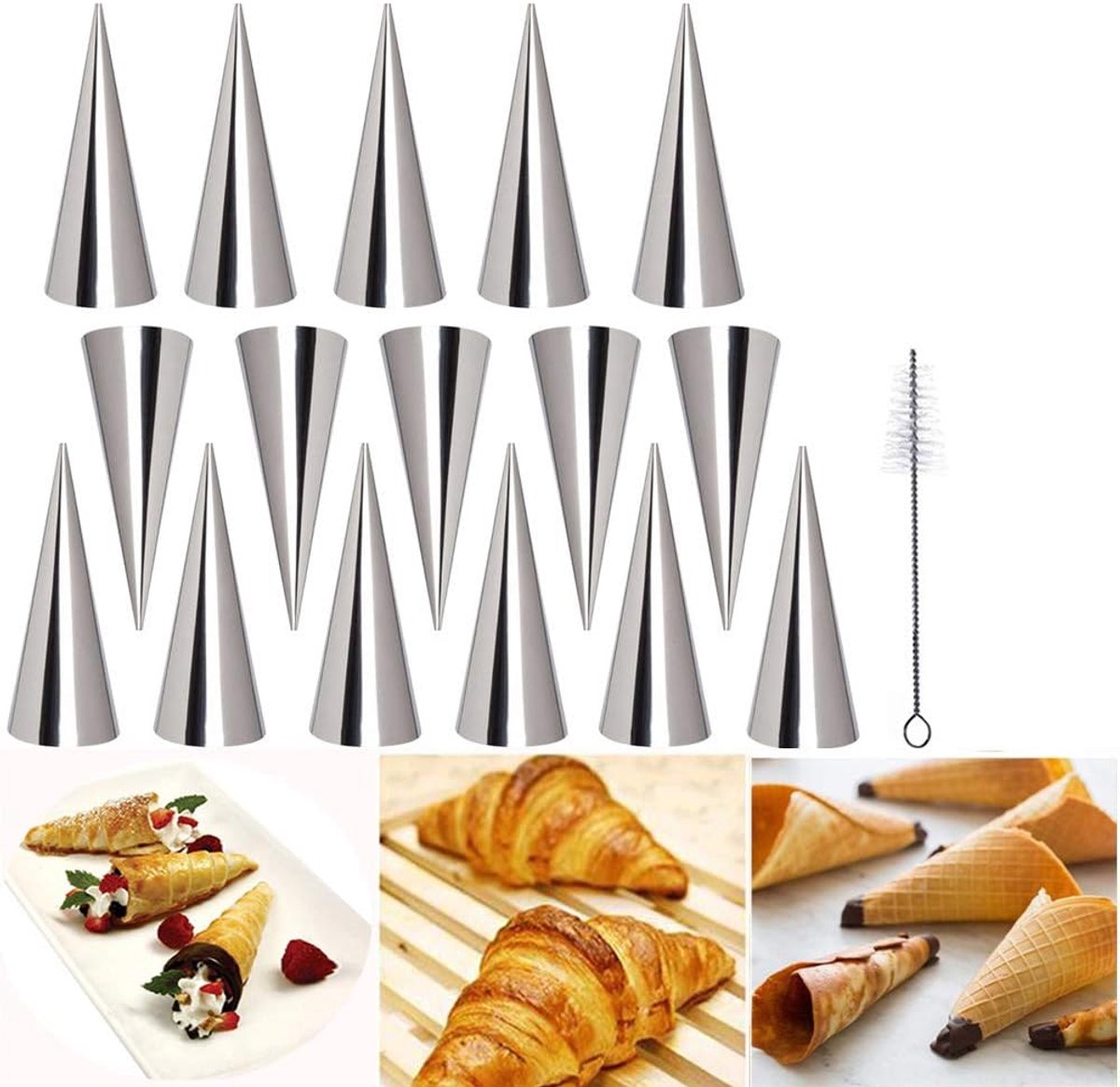 16 stuks bakvormen van roestvrij staal, vormen, conische buis, vormen, bakcrème, spiraalvormig, croissants, hoorn, cake, broodvorm voor cannoli, halve maan, bladerdeeg, ijscrème #3