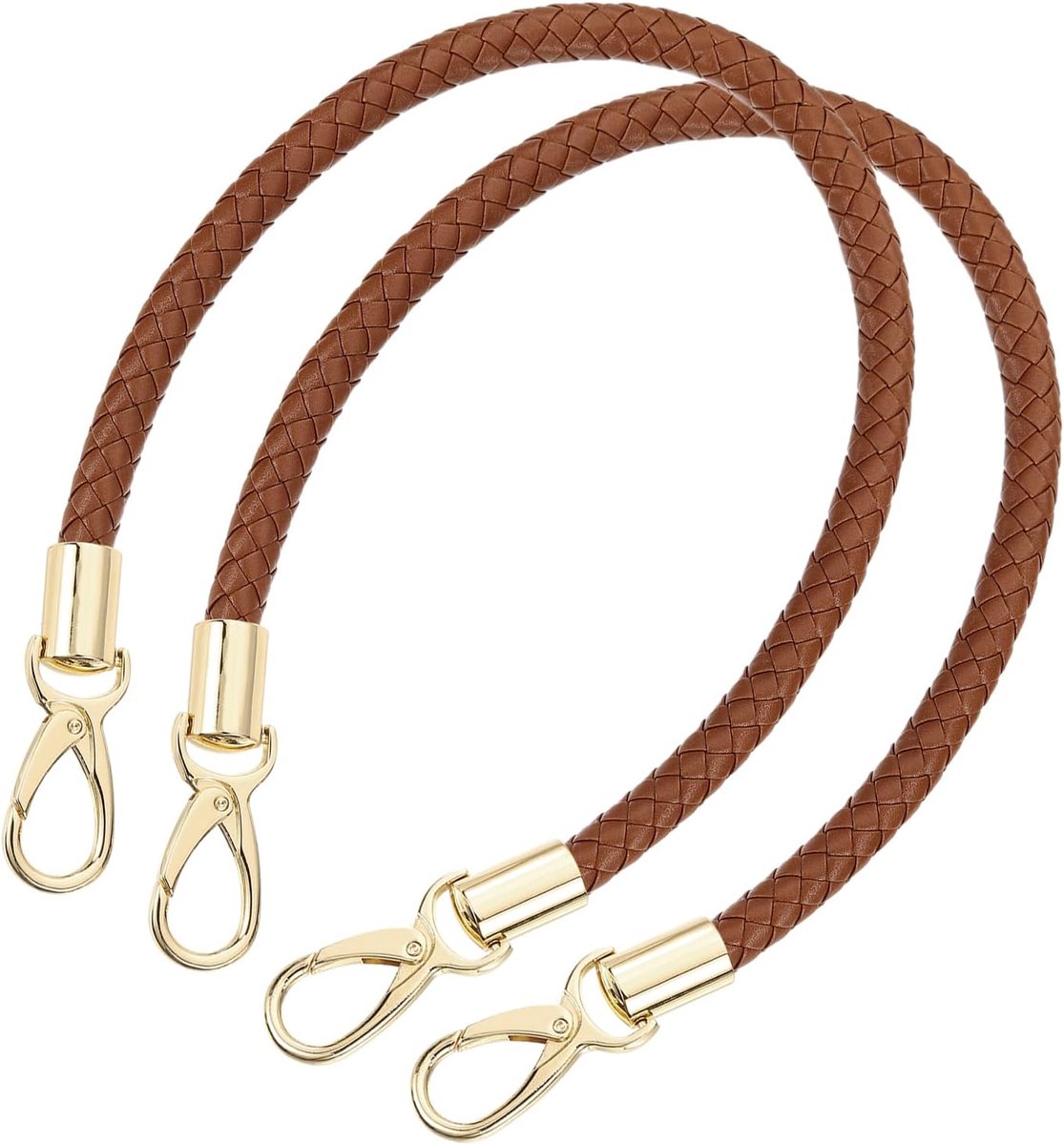 Tashengsels, lederen riemen voor tassen, 2 stuks, 50 cm, PU tasriem met metalen gespen, tashandgrepen voor haaktassen, handtassen (bruine riem + gouden sluiting)