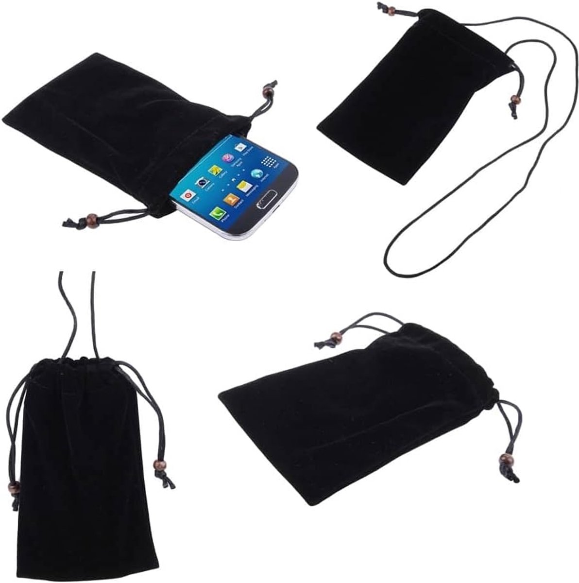 Cover with Chain and Loop Closure Soft Cloth Flannel Carry Bag voor OUKITEL K16 (2023) - Black