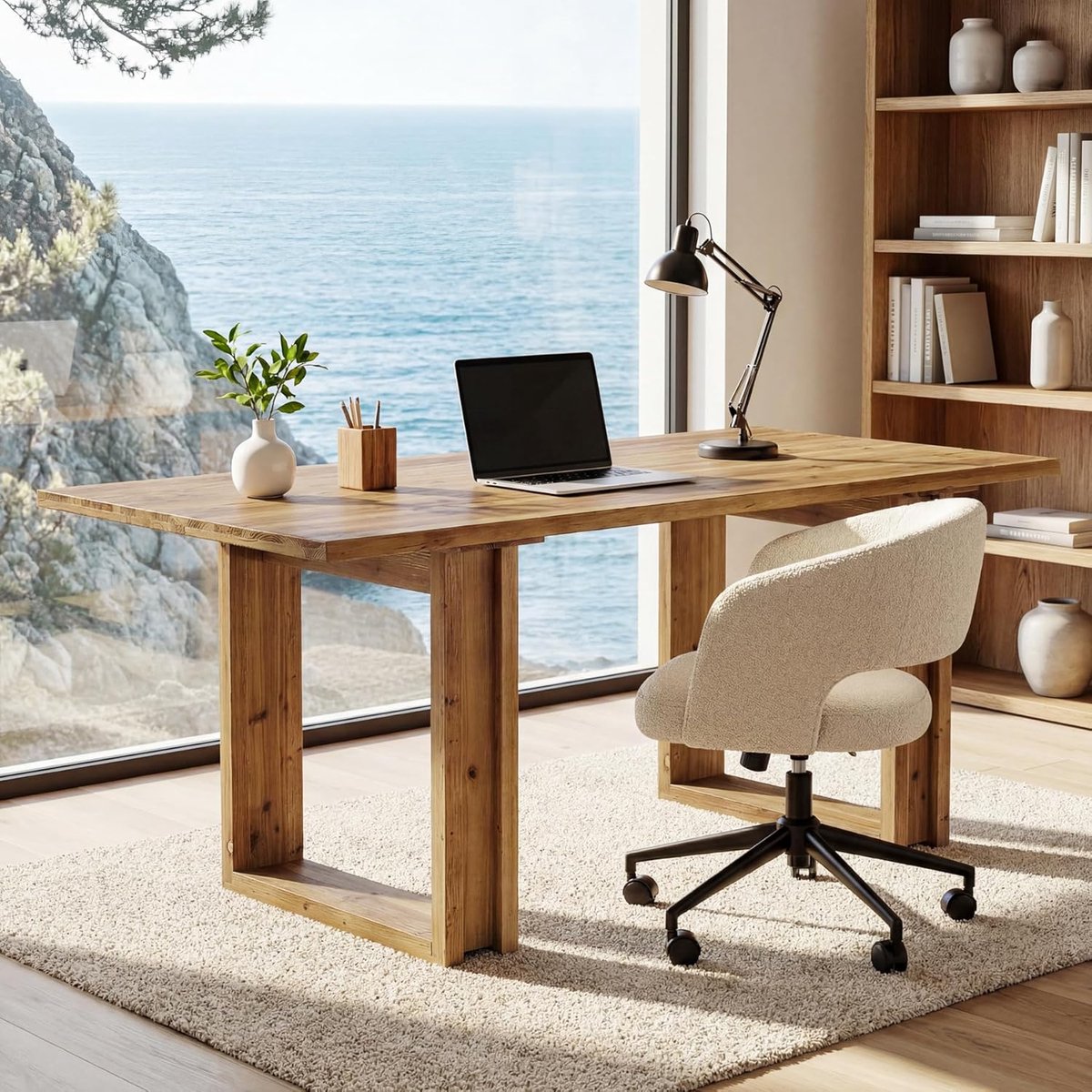 Bureautafel van massief hout, 160 × 80 × 76 cm, grote computertafel, stabiel bureau voor thuiskantoor, houten bureau in landhuisstijl, pc-tafel voor werkkamer en woonkamer
