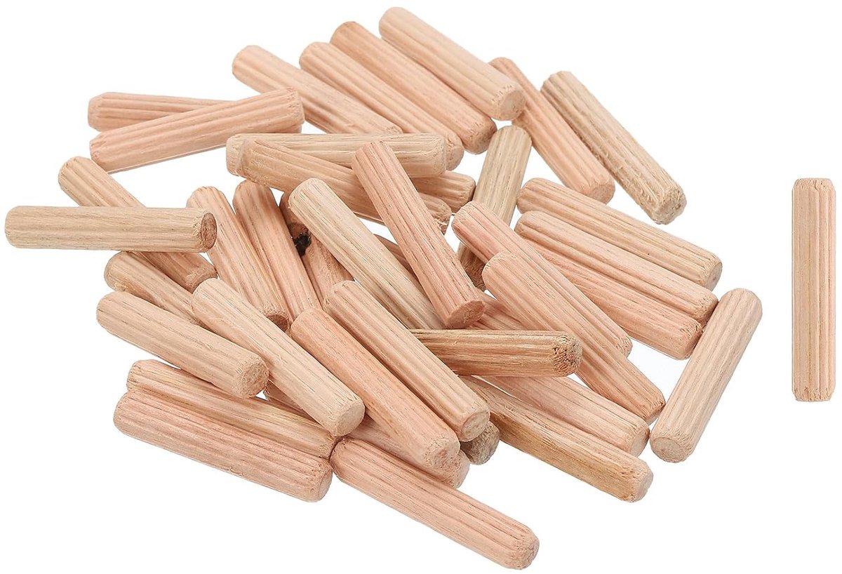 50 stuks 1/4"x1-3/16" (6 mm x 30 mm) houten pluggen met groeven en schuine uiteinden, taps toelopende hardhouten pluggen voor meubels, doe-het-zelf knutselwerk
