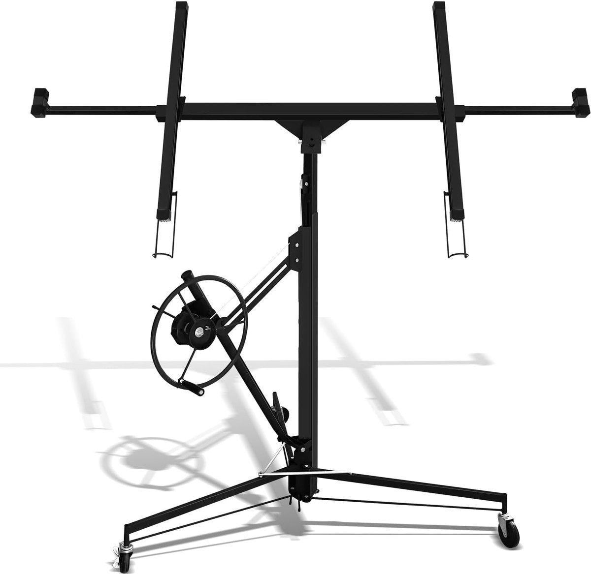 Inklapbare platenlift, droogbouw, in hoogte verstelbaar 140-350 cm werkhoogte, lakarmen tot 290 cm, zwart, draagvermogen tot 68 kg, set rigips plaatlifter