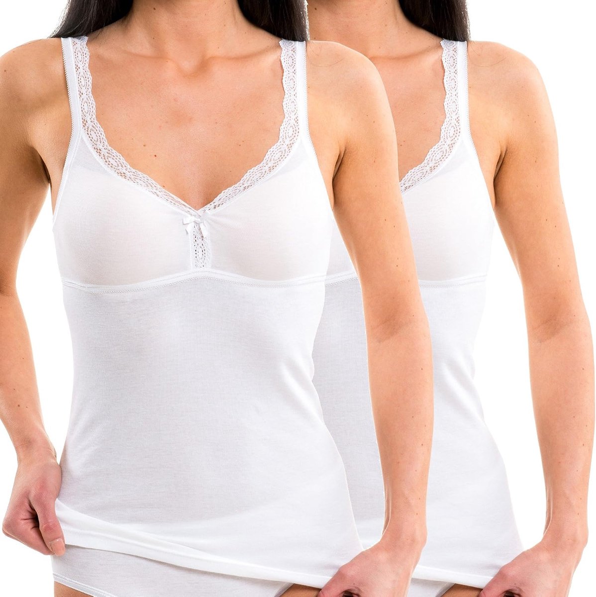 175803850 2-pack dames beha-hemd met kant - onderhemd met geïntegreerde bustier