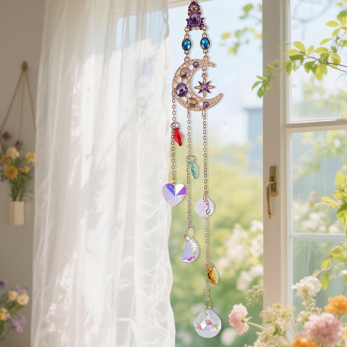 Zonnevanger kristallen om op te hangen aan het raam maan ster glazen kristal prisma fonkelende regenboog hanger decoratie voor binnen en buiten voor thuis raam tuin auto cadeau hoogz