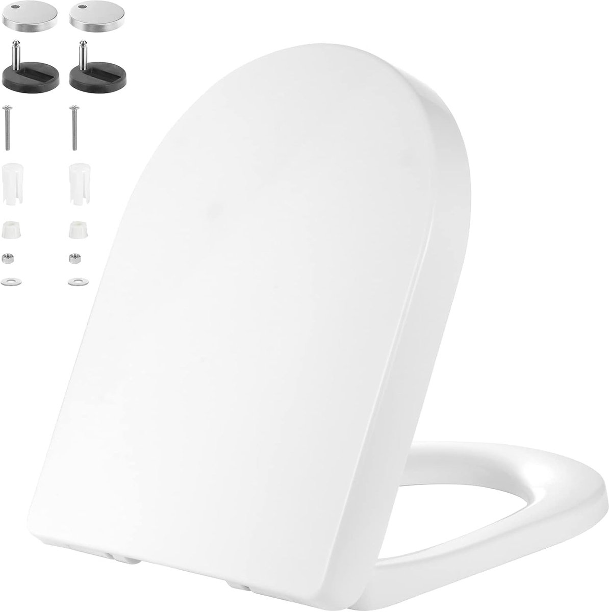witte toiletbril, softclose met snelsluiting, eenvoudige reiniging, verstelbare bevestiging aan de bovenkant, standaard toiletzittingen
