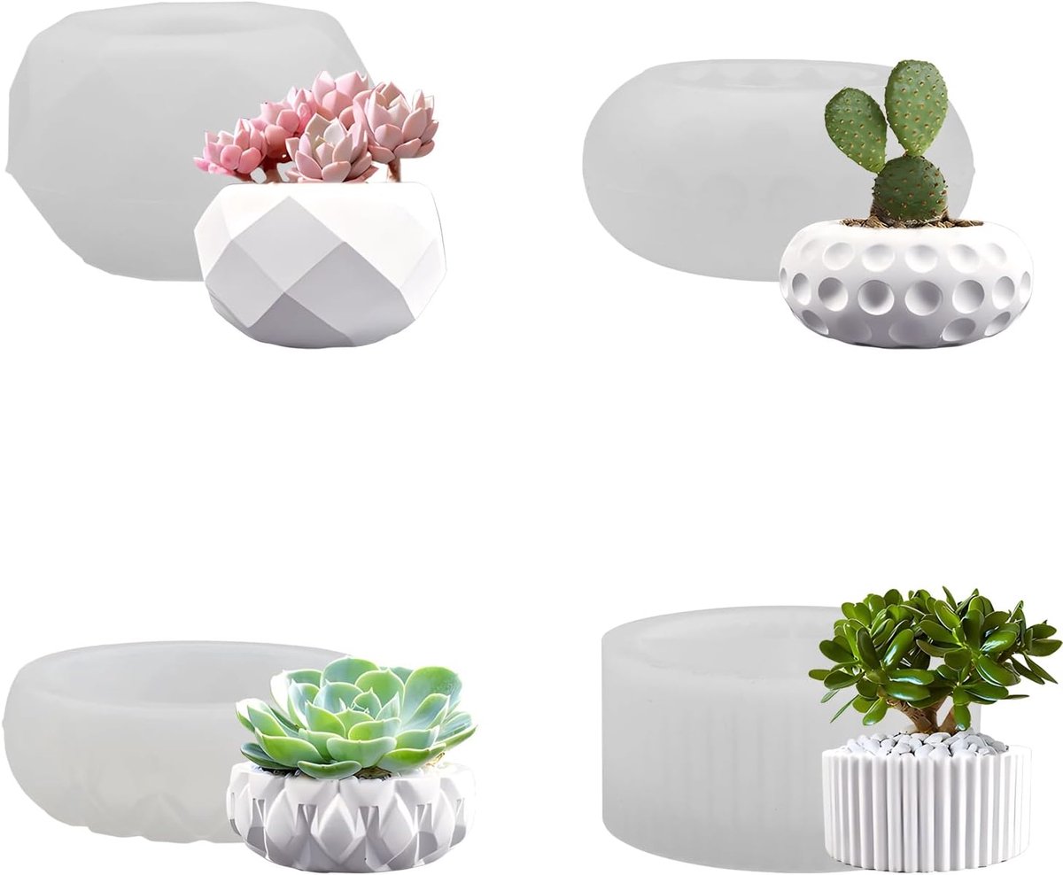 4 stuks siliconen vorm bloempot gietvorm kleine siliconen betvorm voor beton en zelfgemaakte bloempot vormen