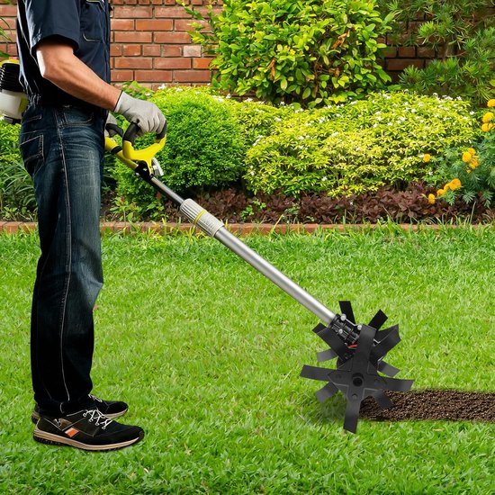 Tuincultivator, 9 tanden, roterende cultivator voor het losmaken van de bodem in boomgaarden, akkerland — afbeelding 3