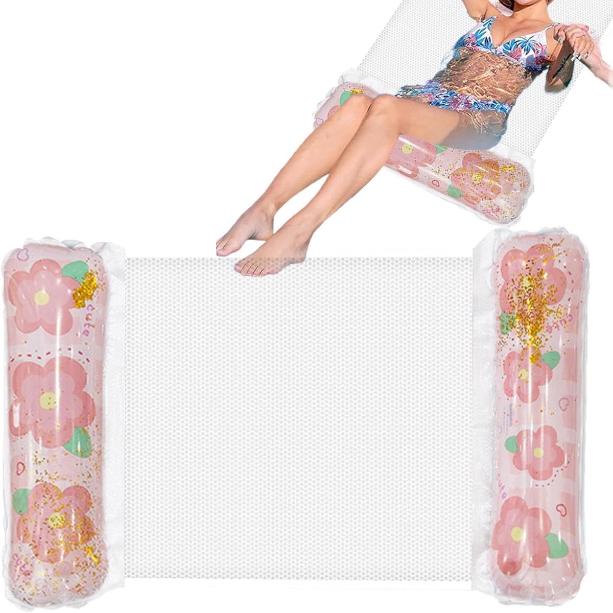Zwembad, met glinsterende waterhangmat, opblaasbare relaxstoelen voor volwassenen, voor meer, strand, rivier, vakantie, zomer, badkamer, feest