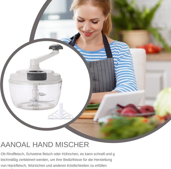 Handmatige Keukenmachine - Voedselhakker Kruk - Maaltijden Bereiden - Inklapbare Handgreep - 18.5 cm - Wit — afbeelding 5