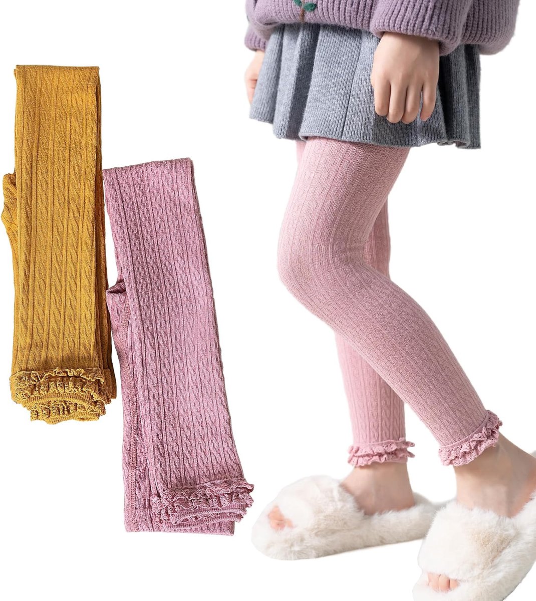 panty naadloze legging met delicate kant, rekbare en comfortabele panty voor meisjes