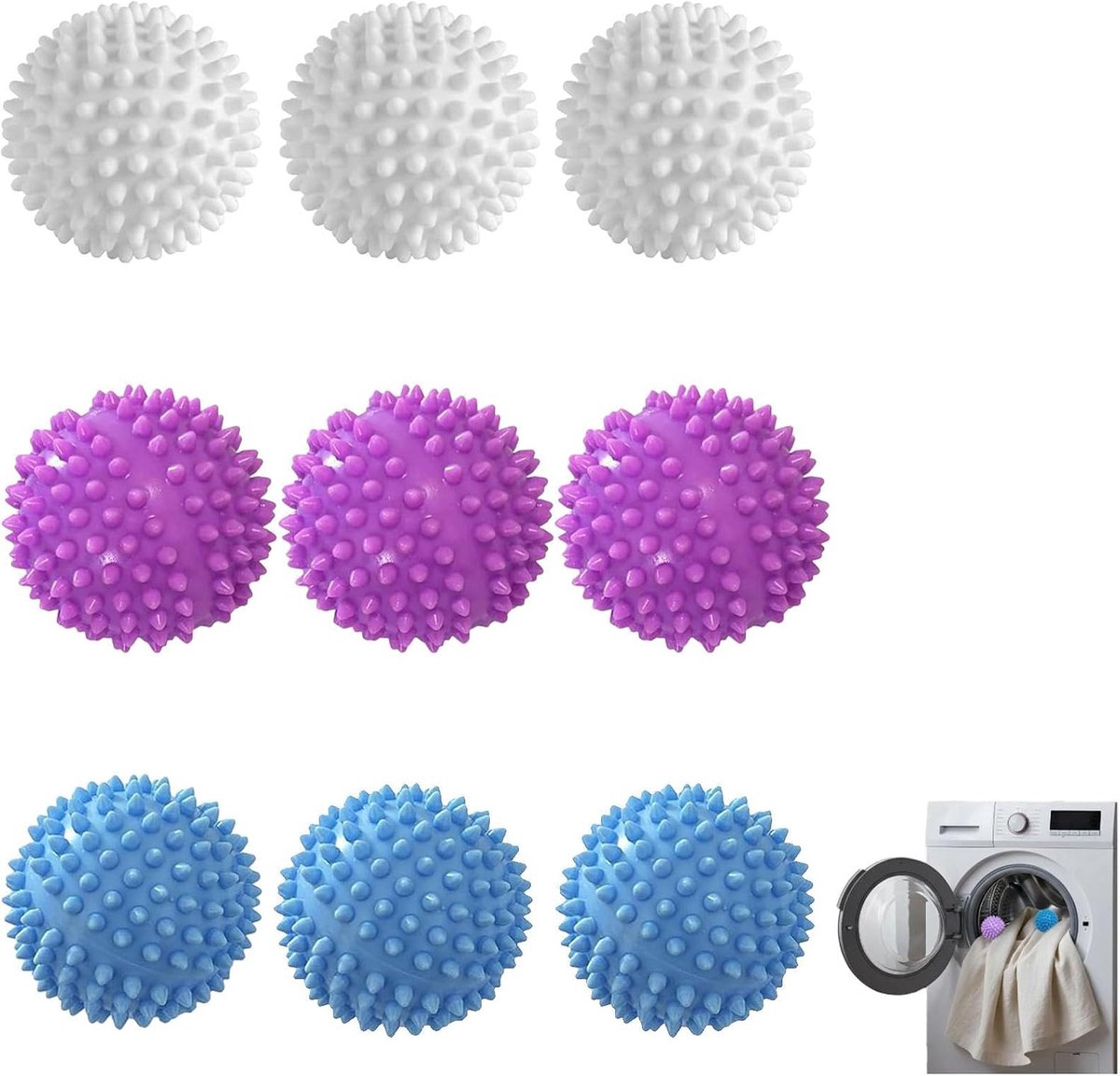 Set van 9 wasballen, wasbal voor wasmachine | Droogballen voor wasmachine, herbruikbare wasbal voor wasgoed, voor wasmiddel, zachte en pluizige kleding