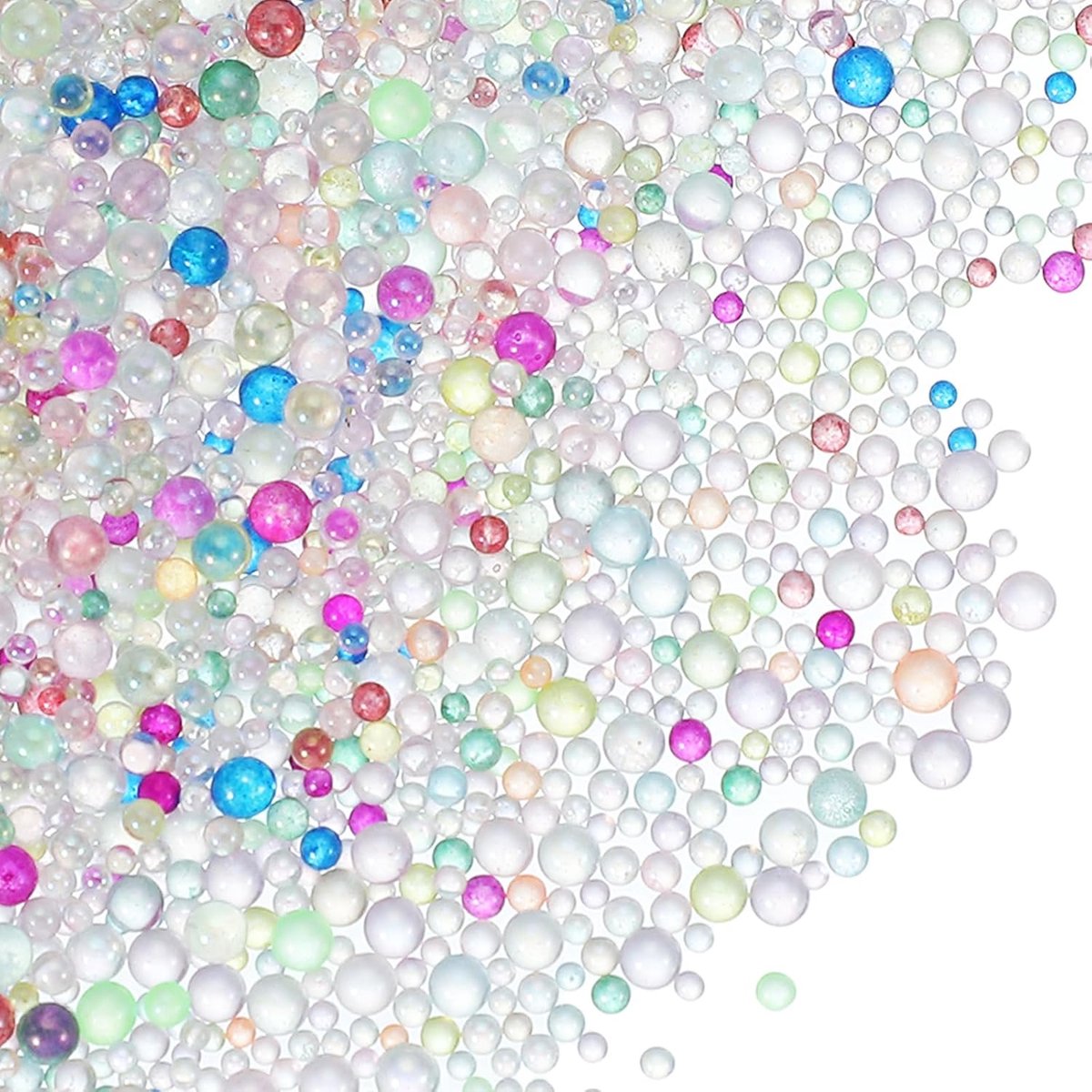 1-3mm Mini Glazen Bubble Kralen 200g Kleine Iriserende Kralen Geen Gat Water Druppel Ballen voor DIY Crafting Nail Art Hars Filler, Kleurrijk