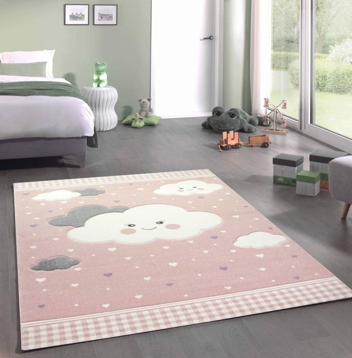 Tapijt kinderkamer kindertapijt wolken roze afmeting 200 x 290 cm