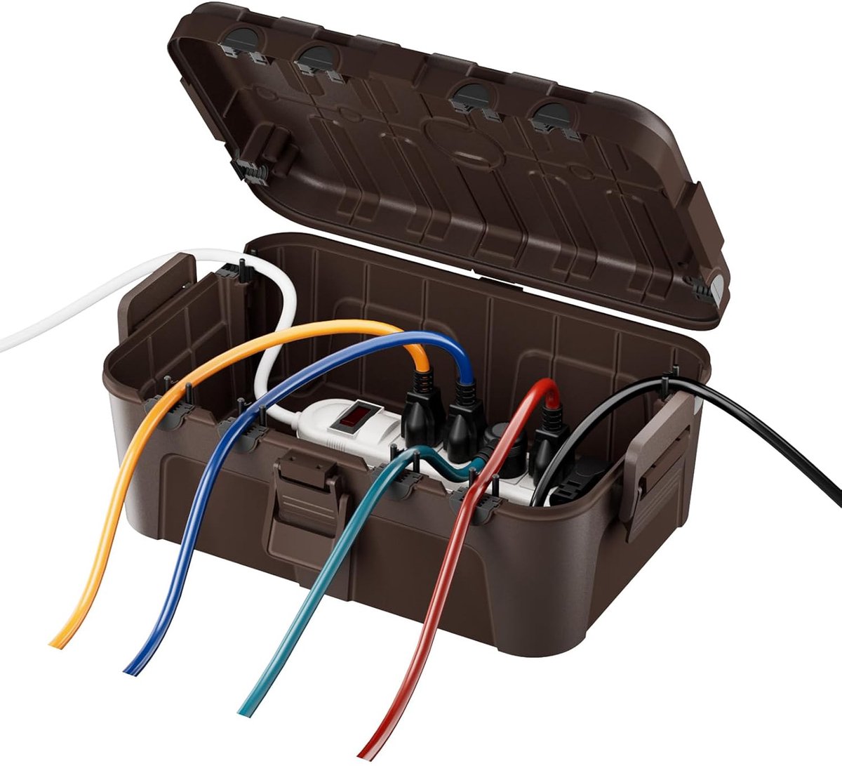 Extra grote stekkerbeschermdoos voor verlengsnoer, 32x22x13 cm, waterdichte elektrische kabeldoos IP54 voor buiten, elektrische accessoires, Bruin