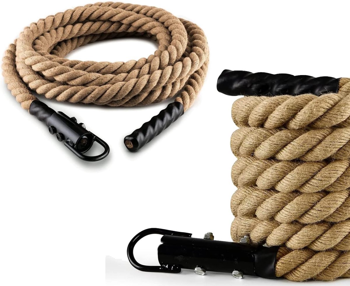 HT SPORT Klimtouw diameter 38 mm, 4/5/6 m, gevlochten hennep, fitnesstouw, klimtouw, klimmen, krachttraining, spiertraining