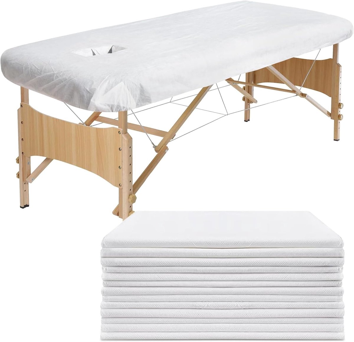30 stuks wegwerp spalklakens voor massagetafels, 110 x 215 cm wegwerp spalkovertrek met gat voor massagetafel, hygiënelaken hygiënebescherming van vlies voor bedden en ligbedden