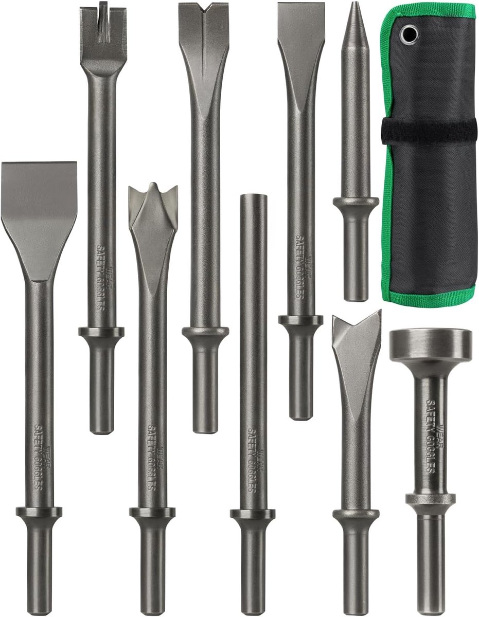 Beitelset van 40CrMo-legeringsstaal | Gesmeed, gehard & aangelaten | Geschikt voor persluchthamers | Voor autoreparatie & renovatie (18,4-10,2 cm)