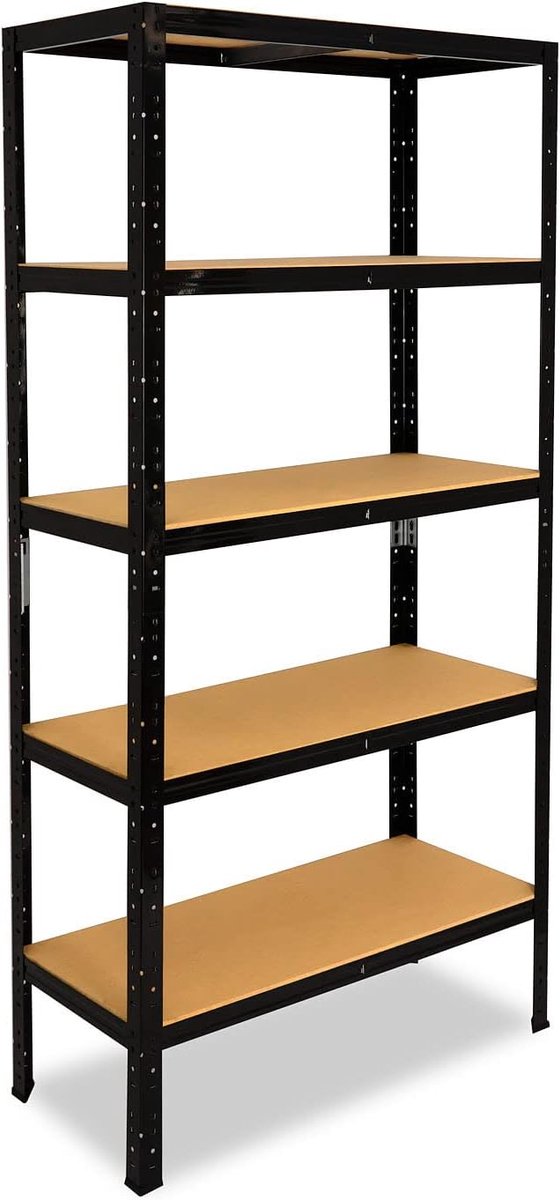 Shelfplaza Black 180x100x30cm metalen stellingkast zwart: 5x175kg | stellingen Berging stelling Garagekast Metalen opslagstelling Opbergstelling Zware stelling Opslagrek Garage stelling