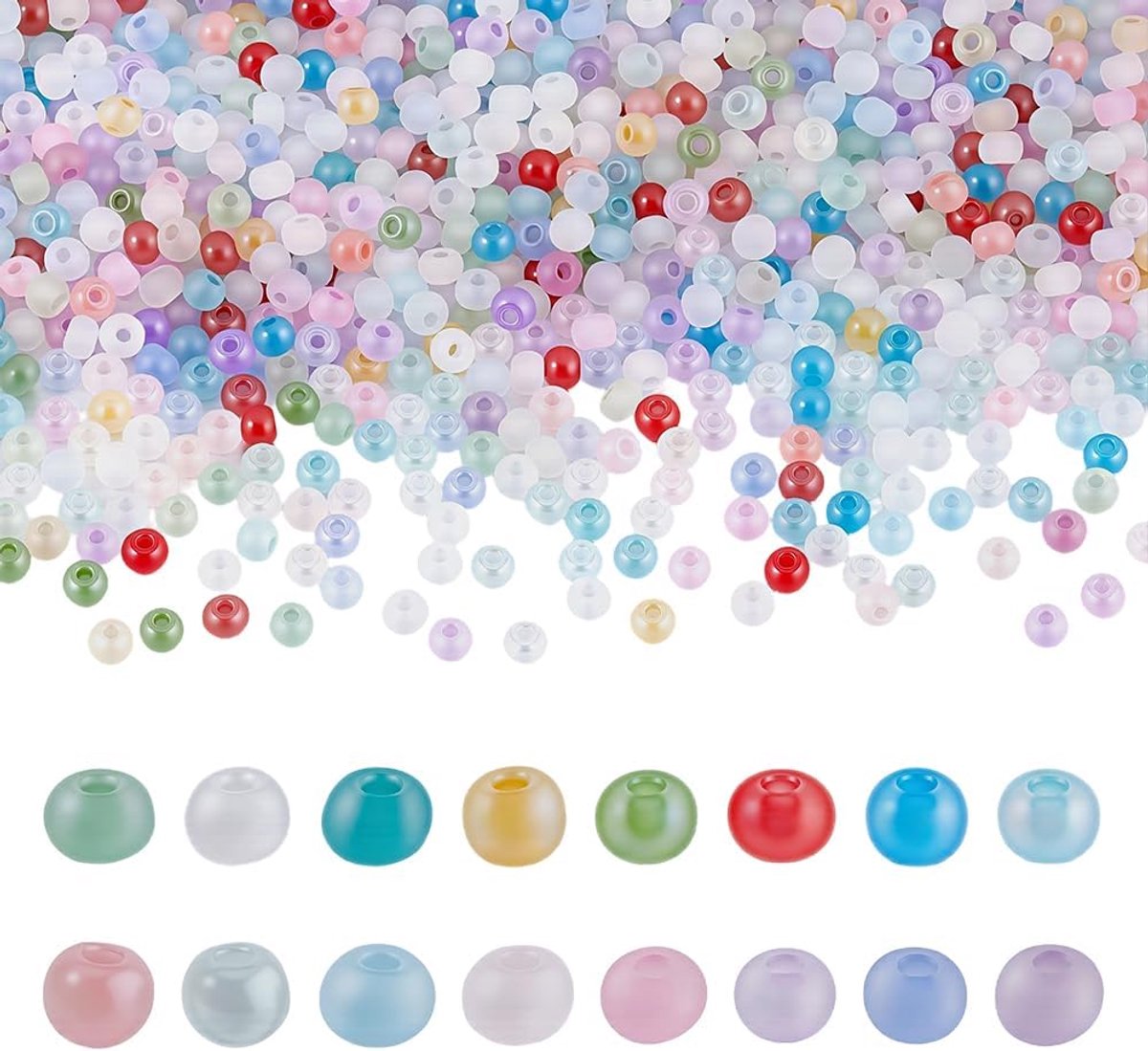 Kralen, 16 kleuren, Frosted glas, transparant, rond, zaden, kralen, snoep, kleuren, mini, rond, losse afstandhouders, parels