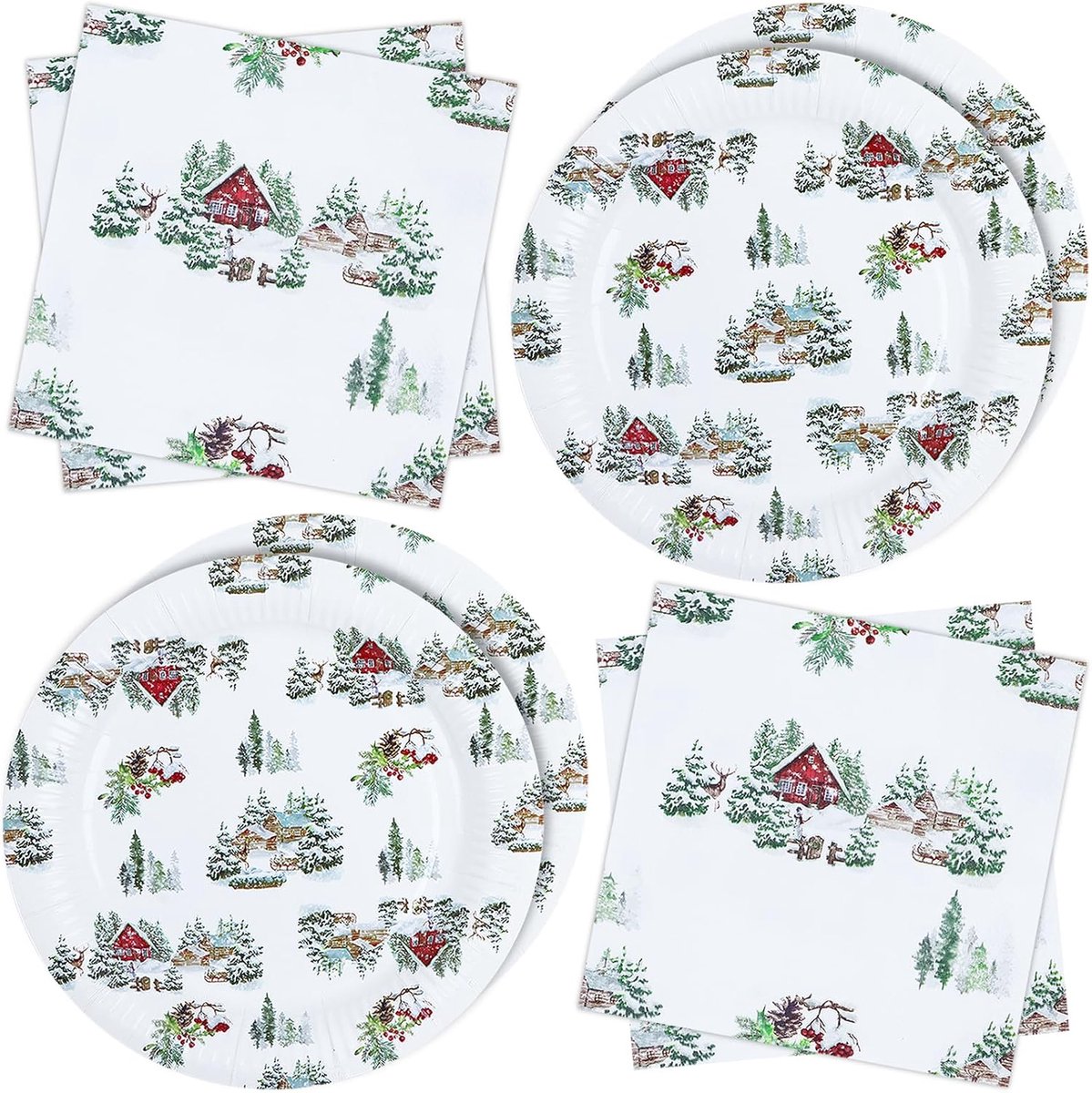 Party borden papieren servetten wit kerst snowroom 40 stuks kerstfeest tafeldecoratie, servies decoratie party servetten party papieren borden