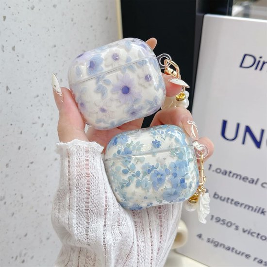 voor AirPods 4 hoesje schattig, vrouw prachtige Kawaii bloemen prints patroon ontwerp, creatieve 3D bloem cartoon oortelefoon beschermhoes (blauw) — afbeelding 3