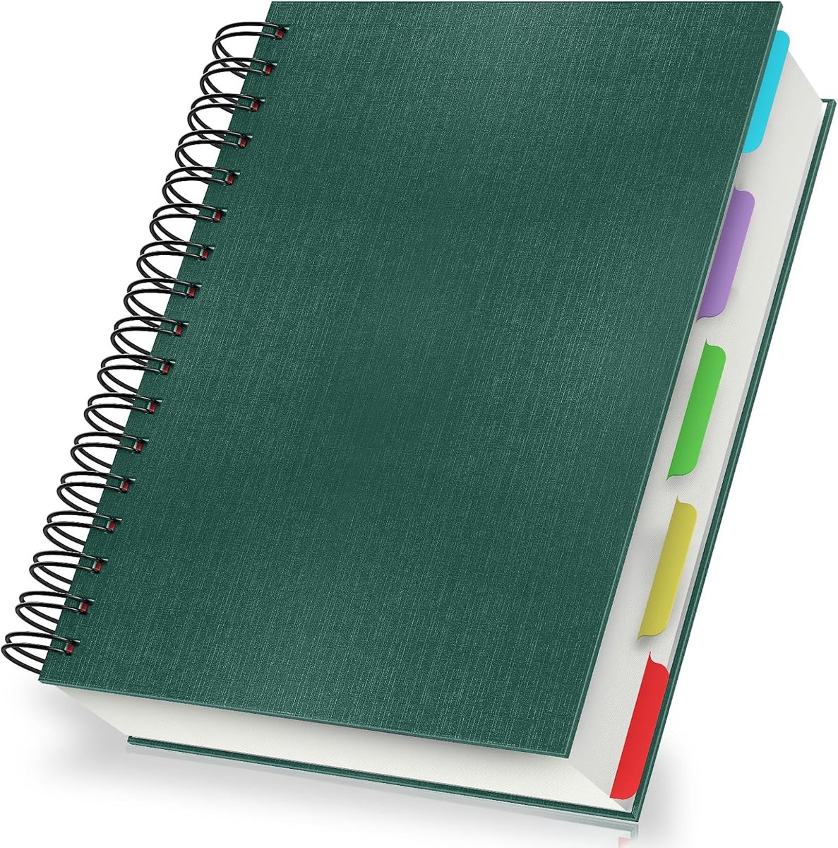 Notitieboek Spiraal Gelinieerd - Wirebound Notebook Lined A5 21x14cm - 100gsm Schrift Harde Kaft met Tabbladen - 240 pagina's Notitieblok voor Aantekeningen en Schetsen, Donkergroen