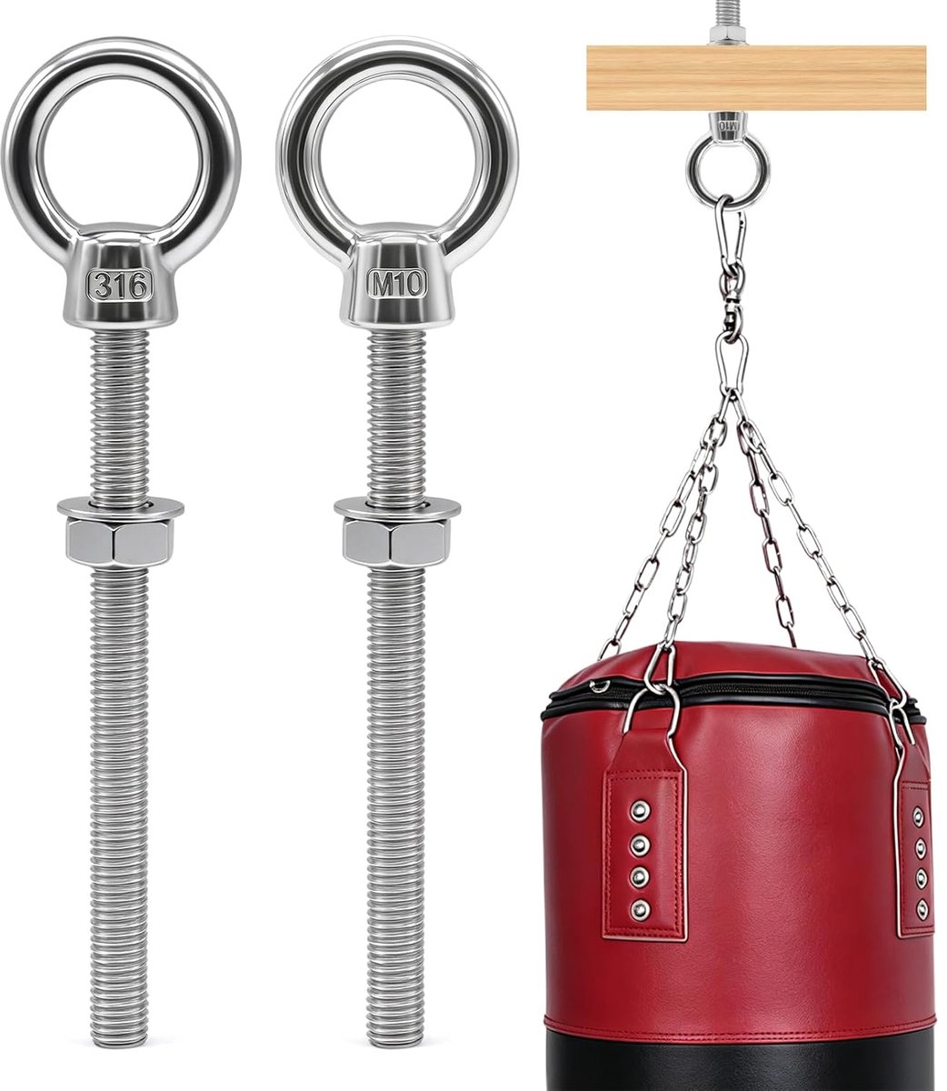 2 stuks ringschroef M10 × 120 mm oogschroef M10 oogschroef | Roestvrij staal 316 ringbouten M10 met moeren en sluitringen, ringbouten M10 ringschroeven voor bevestiging en ophangen