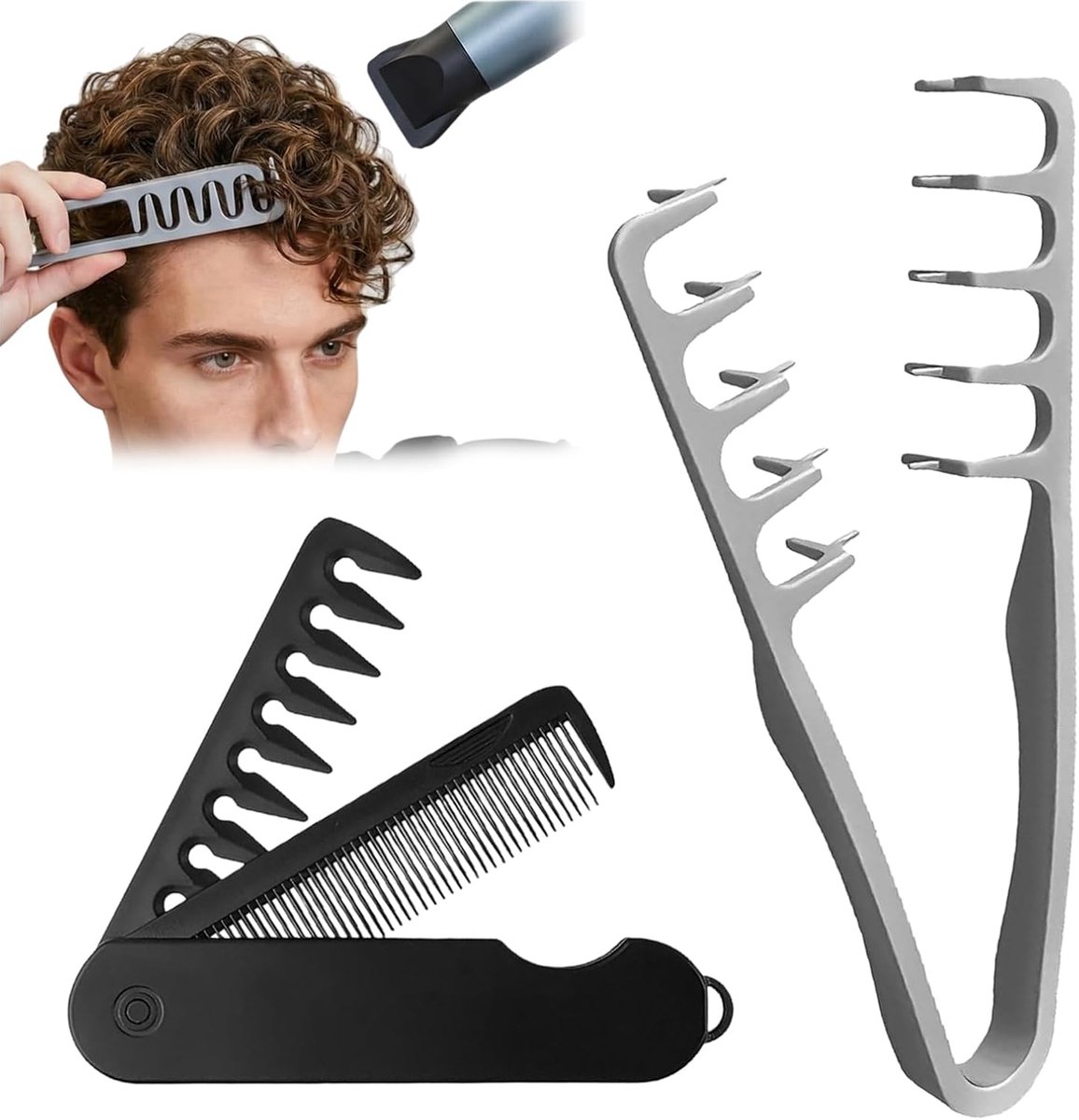 Kam, 2 stuks Krullenkam & Styling Kam voor Volume, Brede Tanden Kam voor Mannen, Textuur en Natuurlijke Krullen