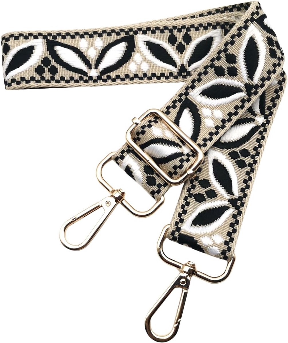 tasriem om te wisselen, brede schouderriem voor damestassen, 3,8 cm, tasriem met goudkleurige karabijnhaak, schouderriem voor dames, moderne crossbody, handtas, beige-zwart, 601